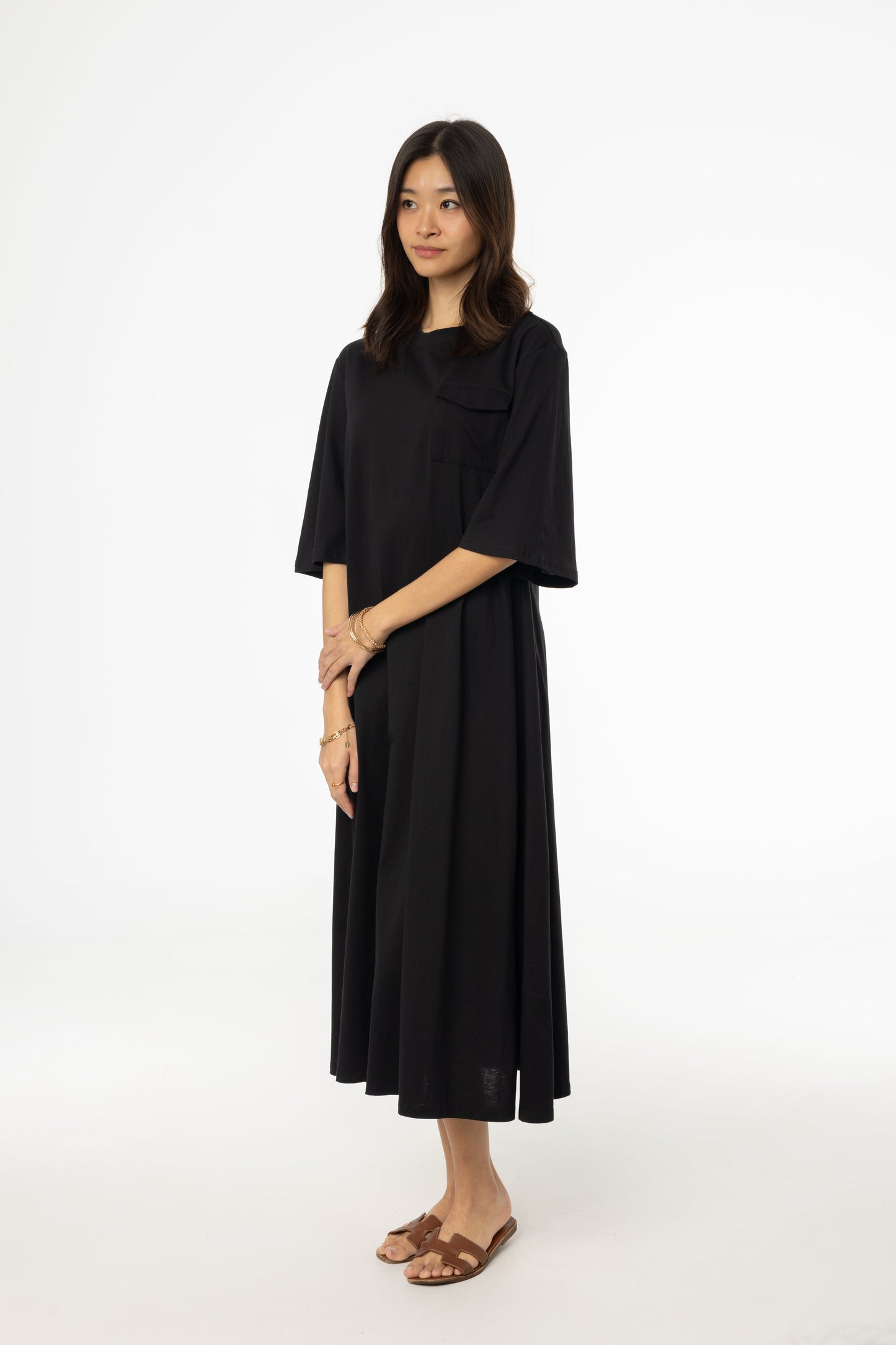 Black Pocket Tee Shirt Maxi Dress