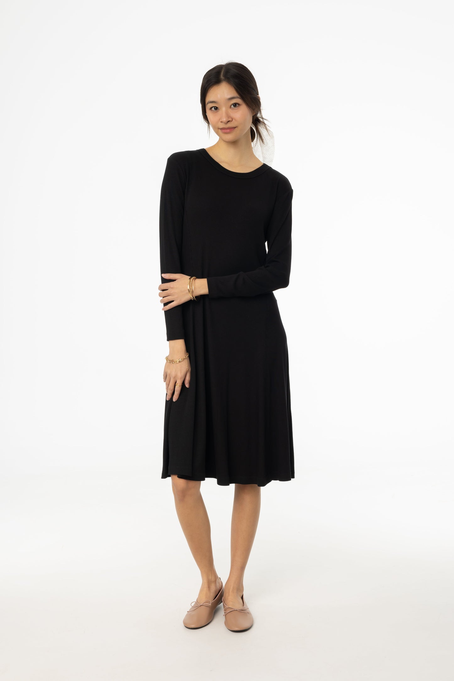 Black Stitched Flare Dress
