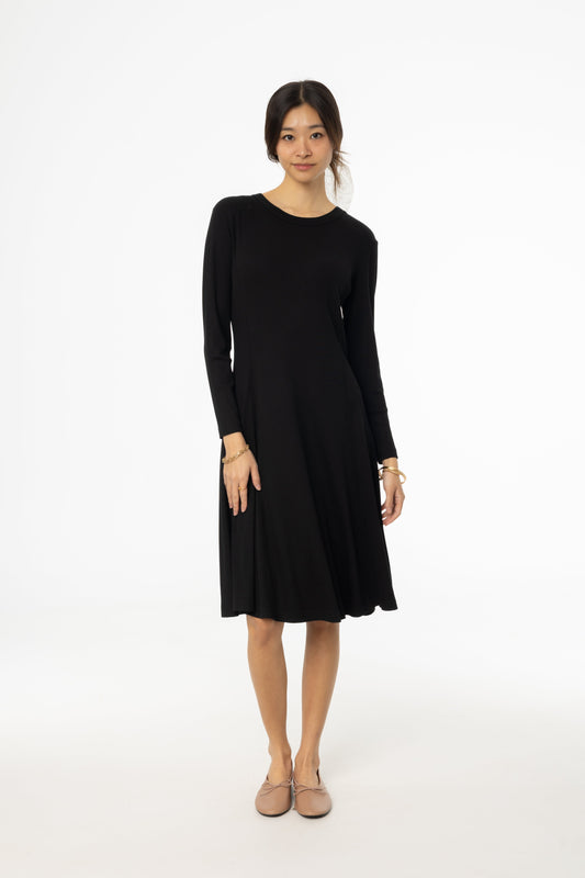 Black Stitched Flare Dress