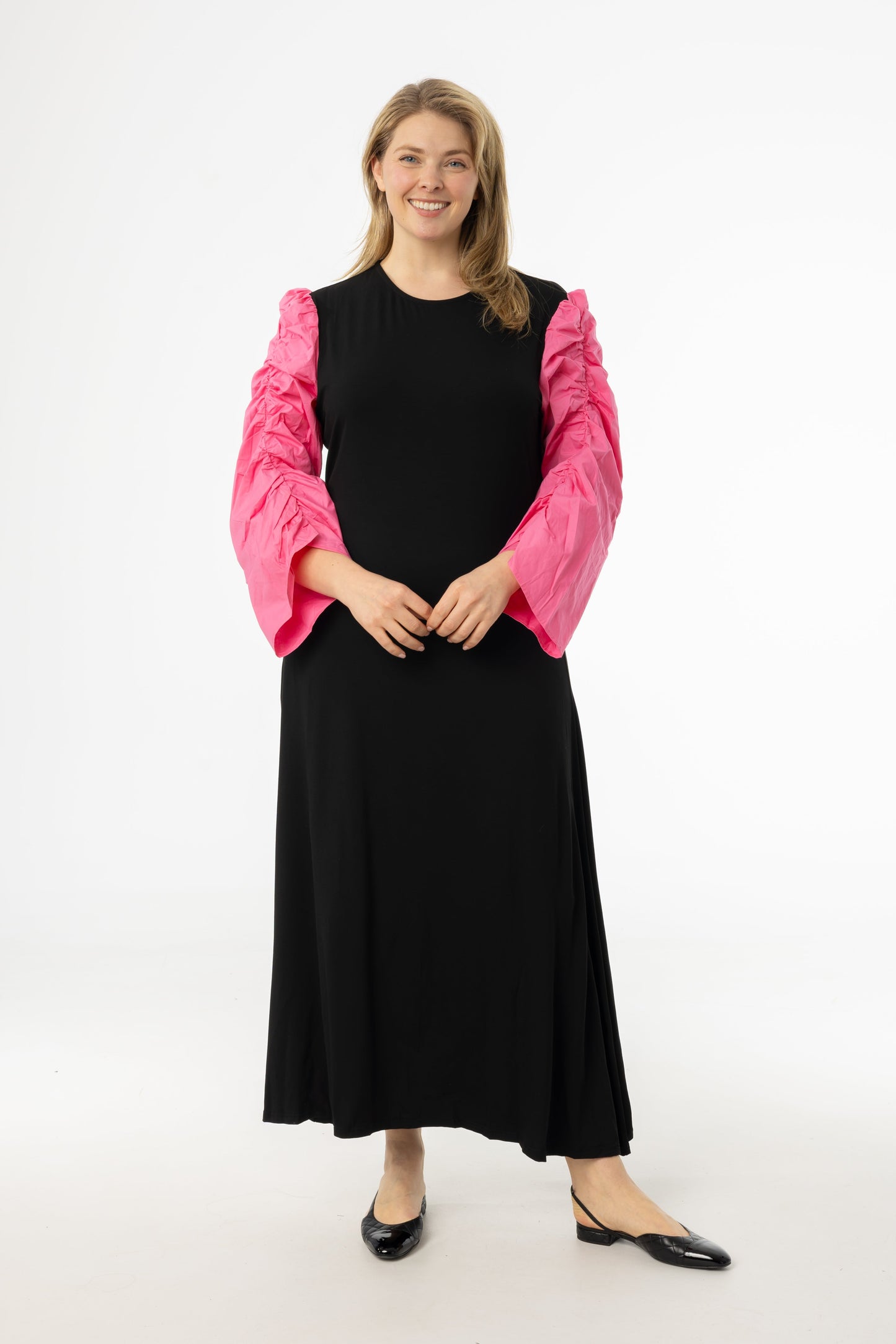 Black and Pink Colorblock Maxi Dress