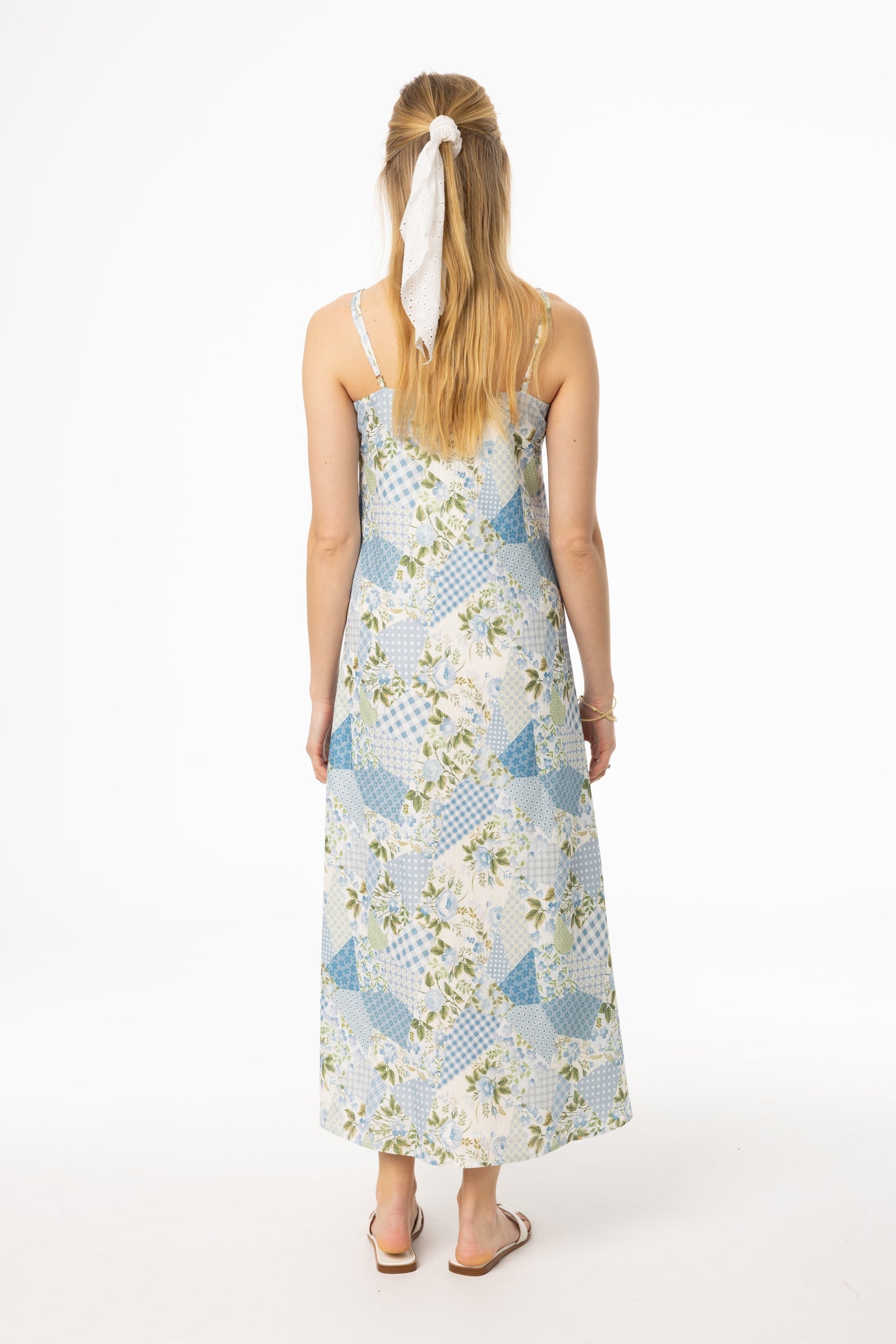 Blue Patchwork Printed Slip Dress