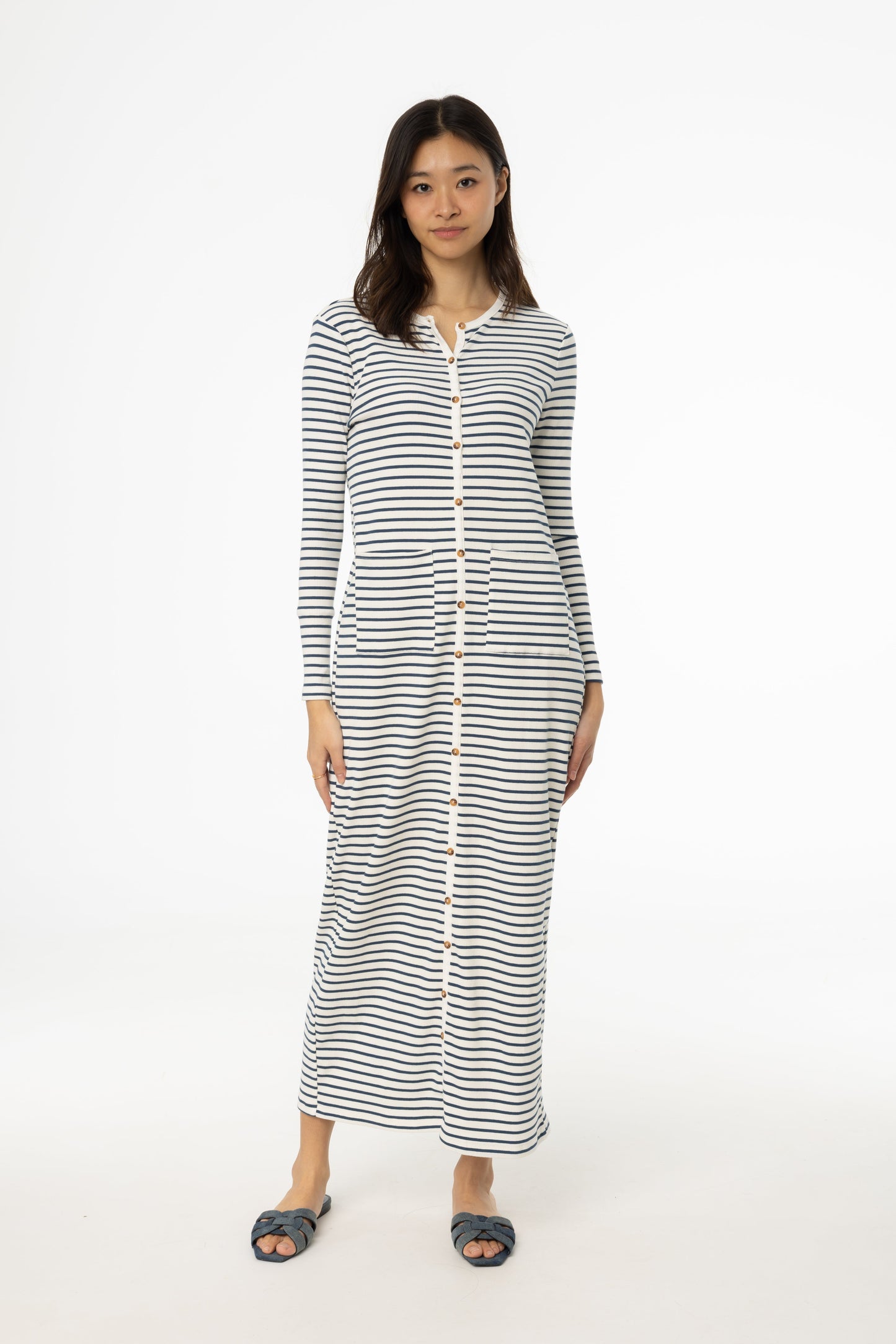 Blue Striped Cardi Maxi Dress