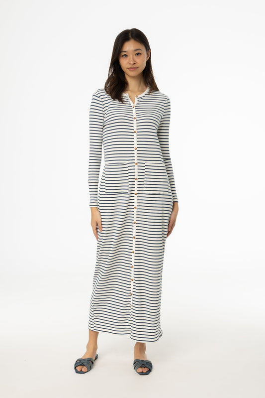 Blue Striped Cardi Maxi Dress