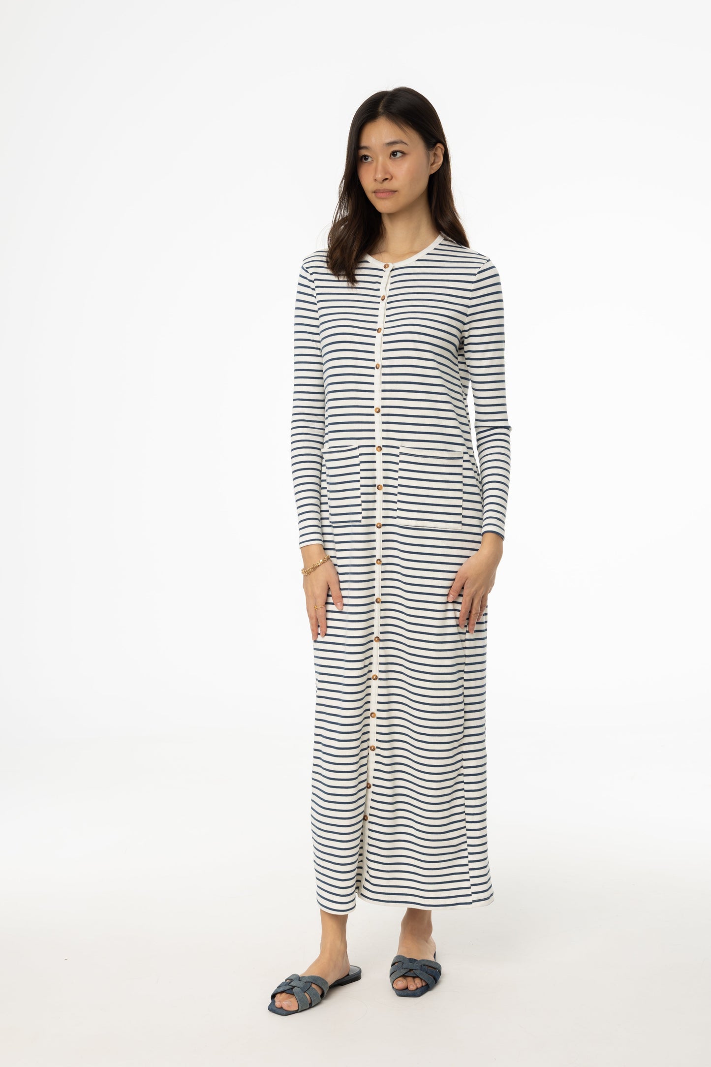 Blue Striped Cardi Maxi Dress