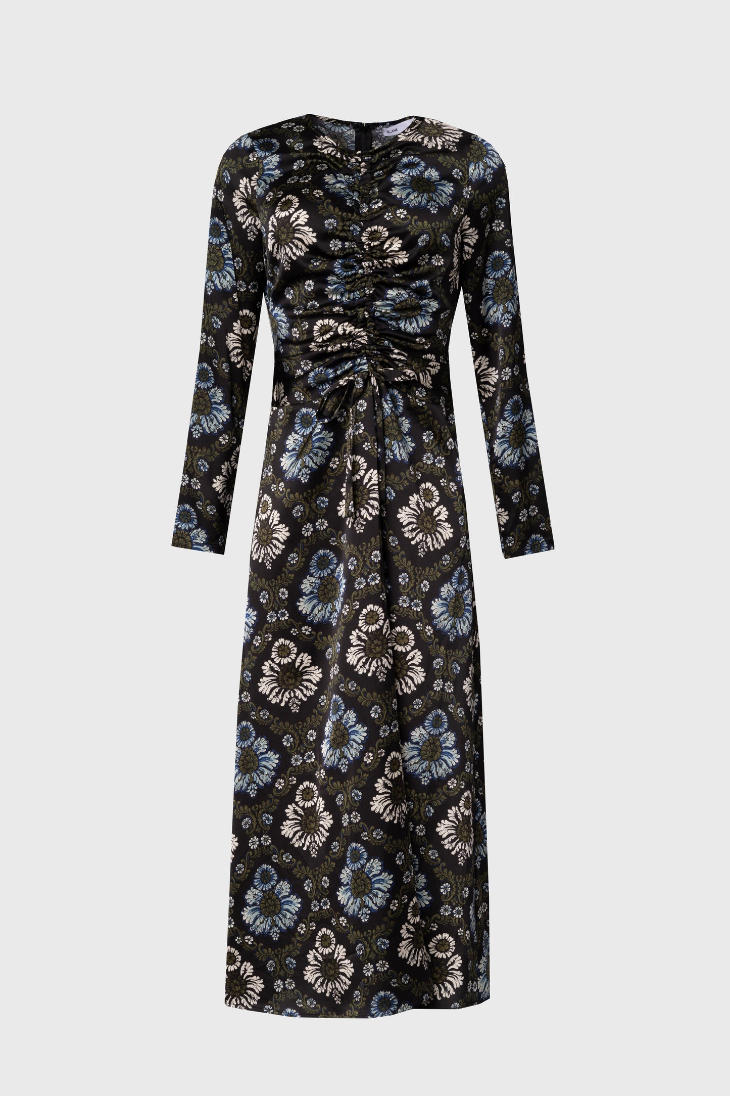 Green and Blue Printed Ruched Maxi Dress