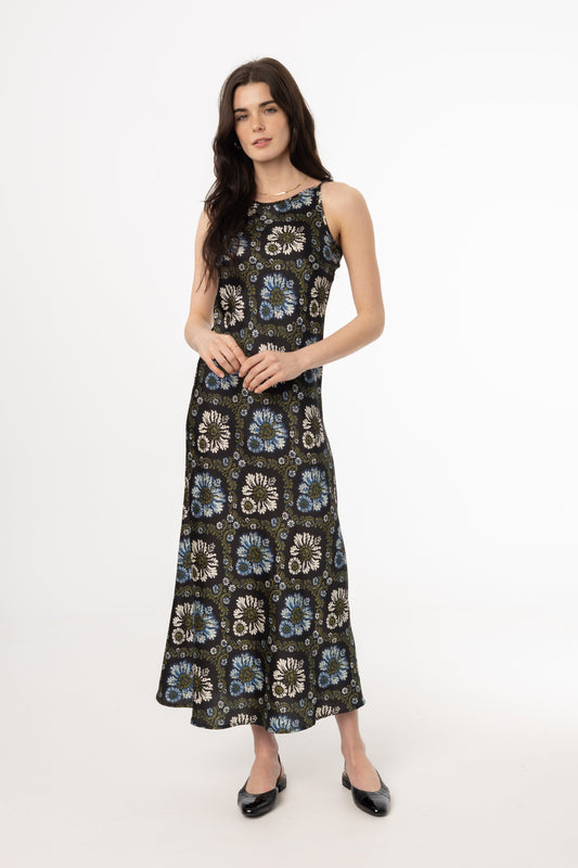 Green and Blue Printed Slip Dress