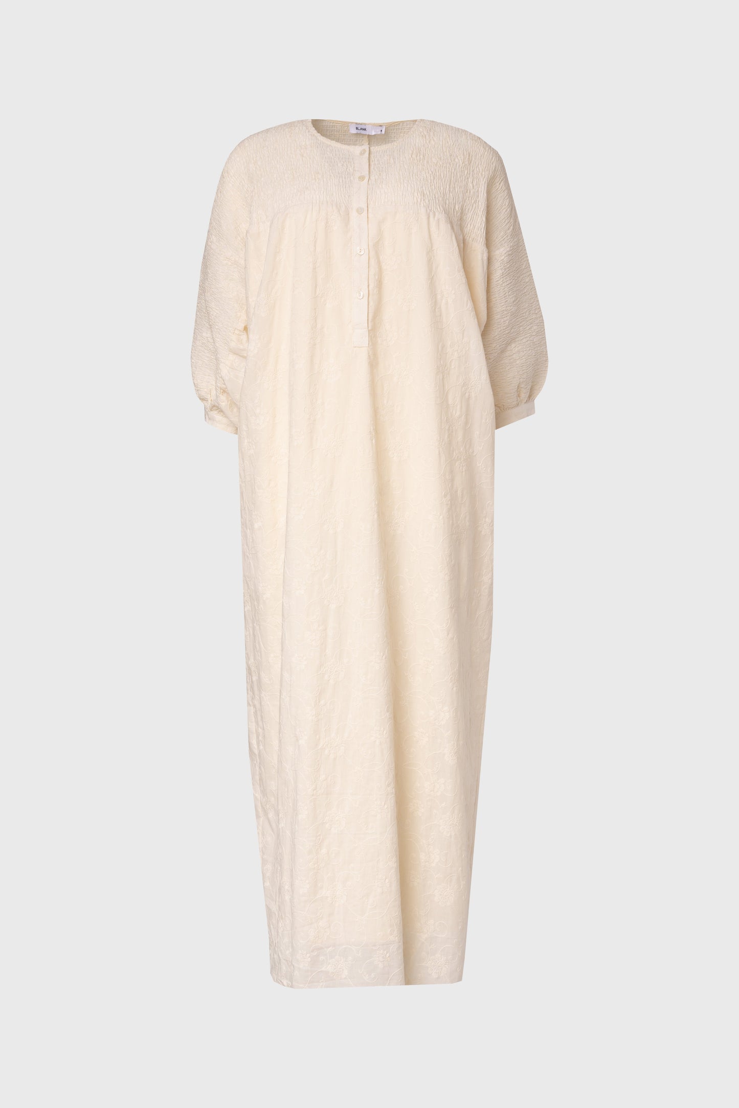 Ivory Embroidered Smocked Maxi Dress