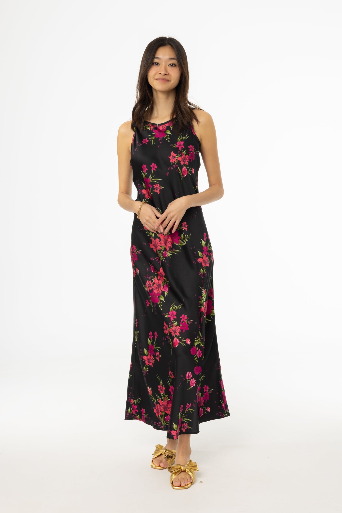 Magenta Floral Printed Slip Dress