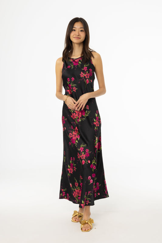 Magenta Floral Printed Slip Dress