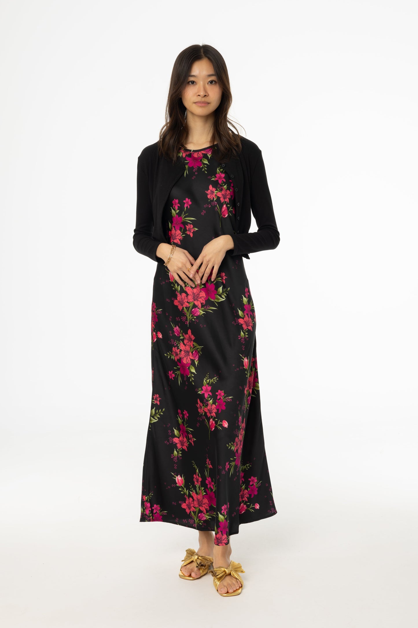 Magenta Floral Printed Slip Dress