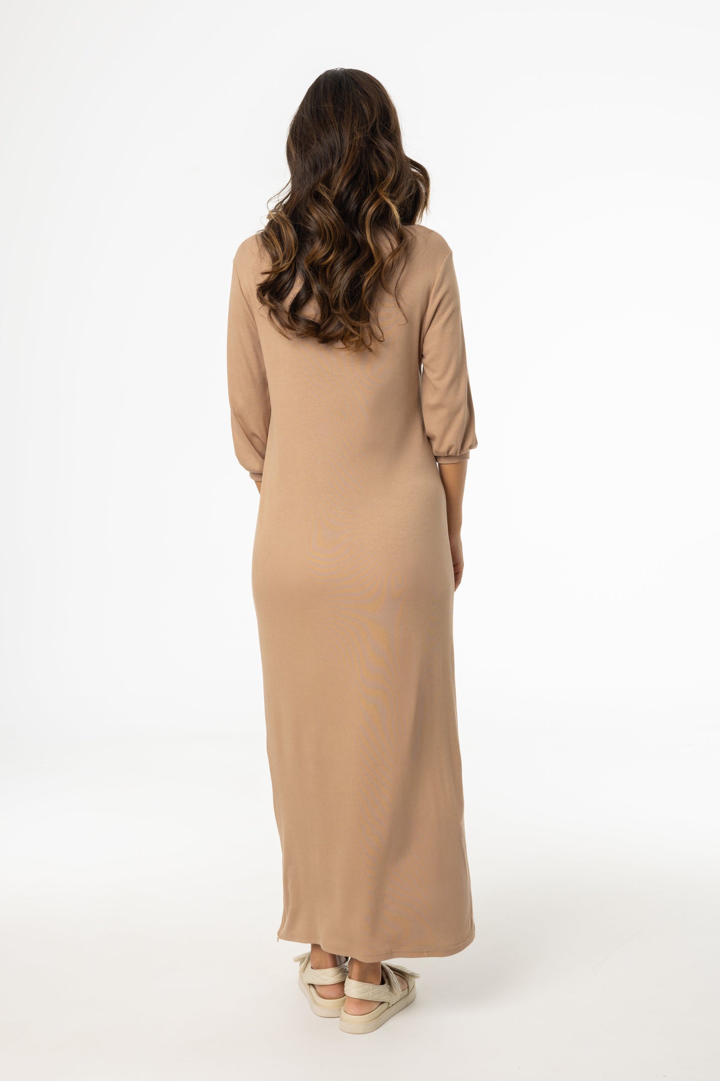Mocha 3/4 Sleeve Maxi Dress