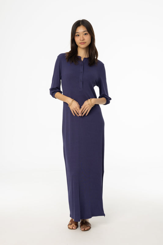 Navy 3/4 Sleeve Maxi Dress