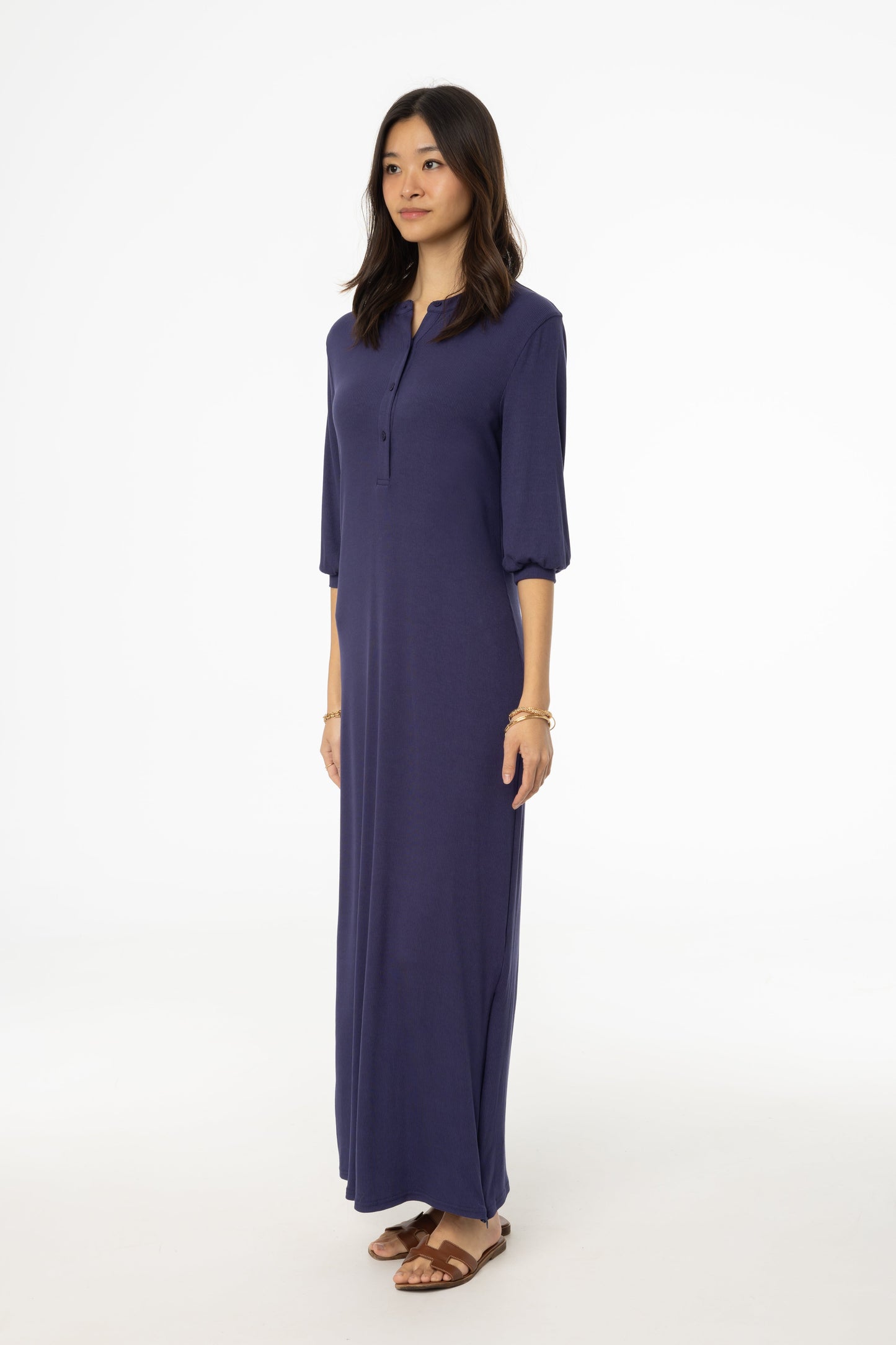 Navy 3/4 Sleeve Maxi Dress