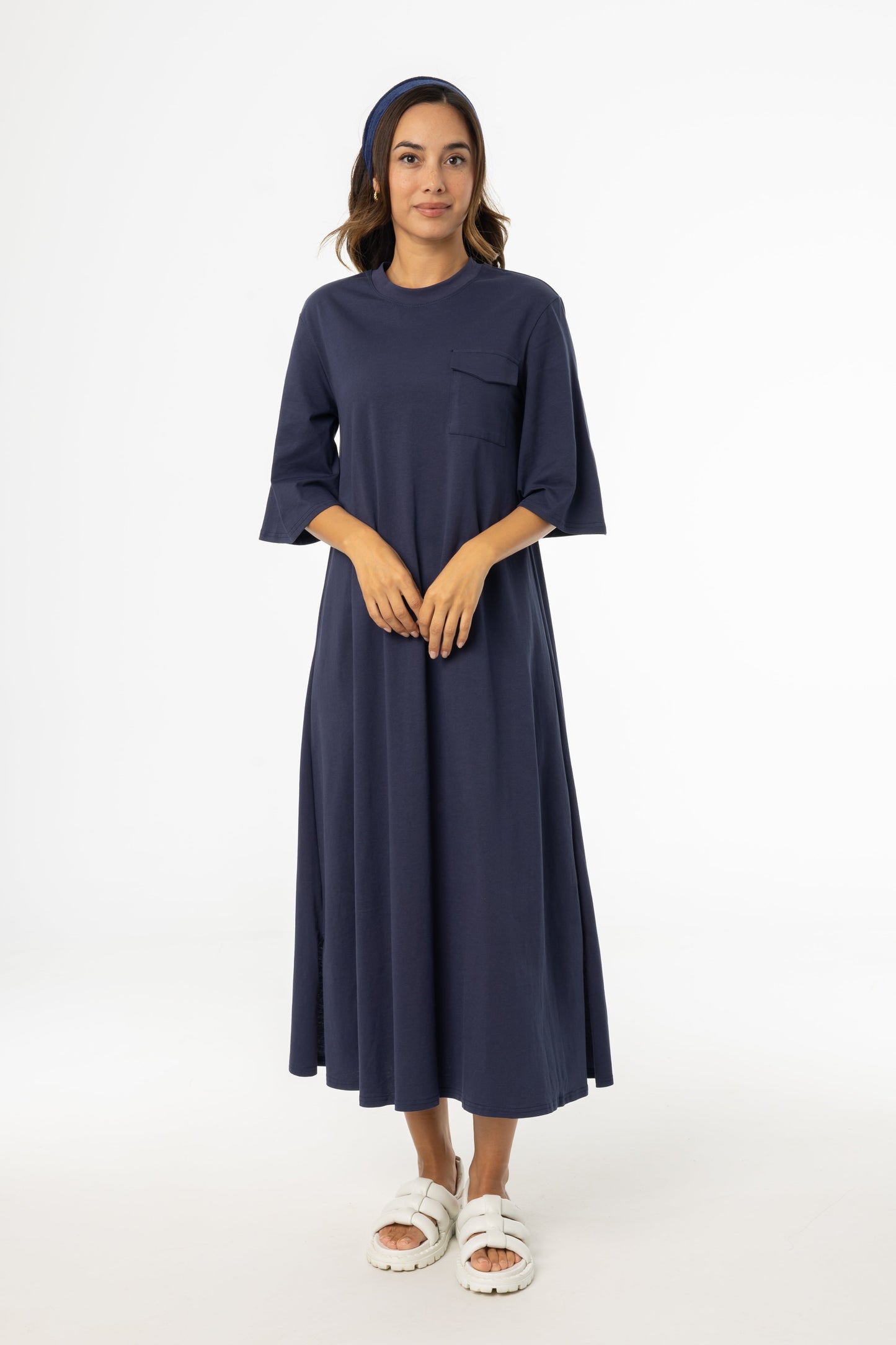 Navy Pocket Tee Shirt Maxi Dress
