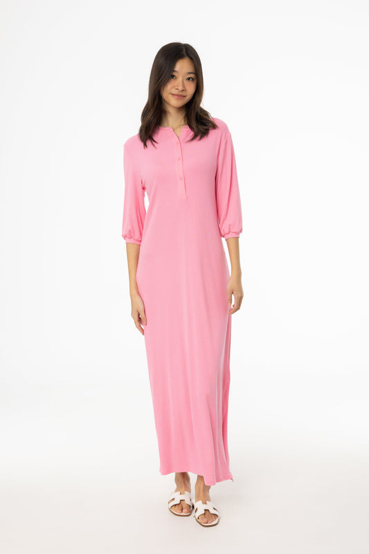 Pink 3/4 Sleeve Maxi Dress