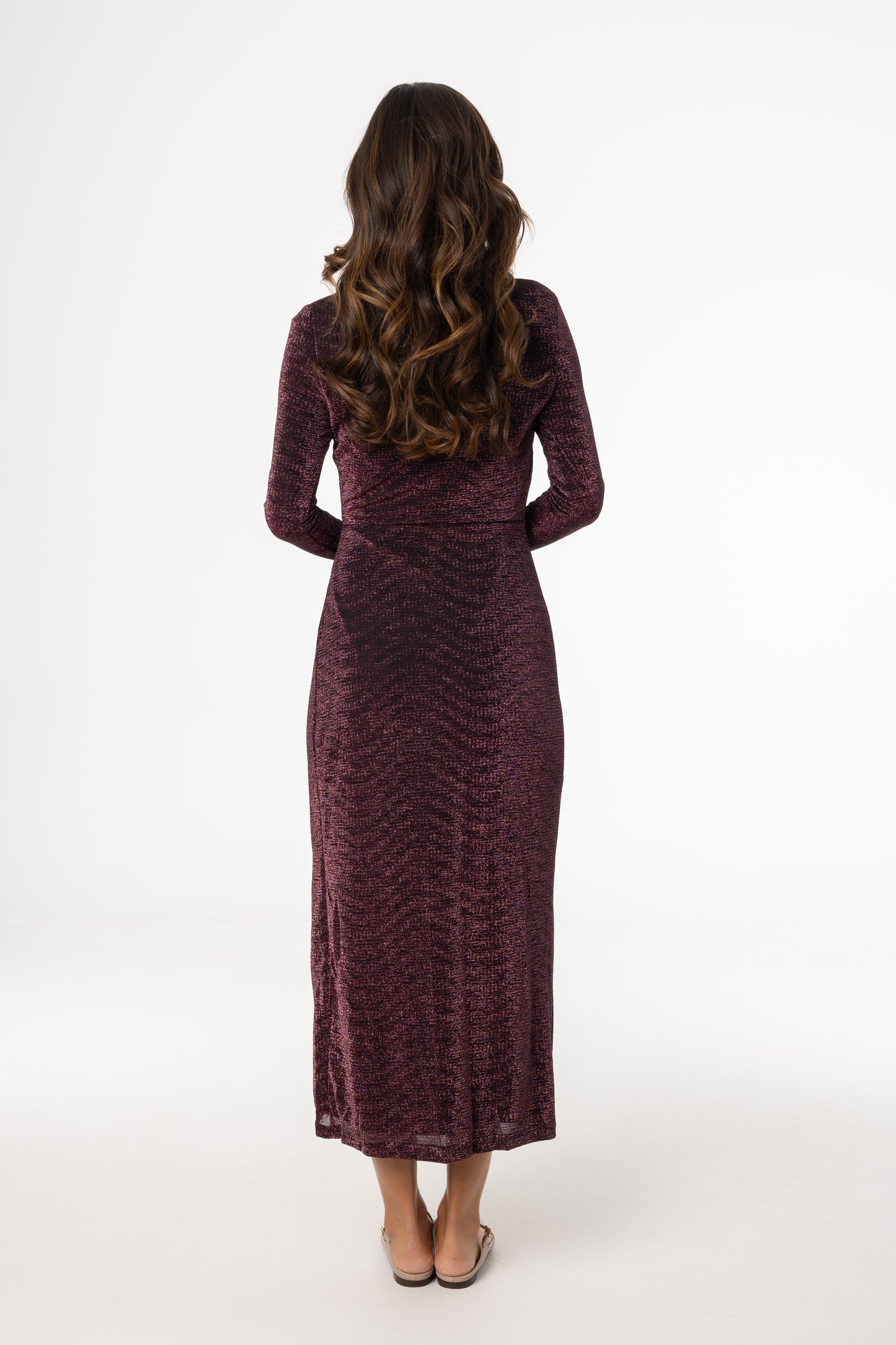Purple Sparkle Side Button Maxi Dress