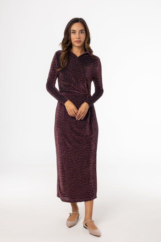 Purple Sparkle Side Button Maxi Dress