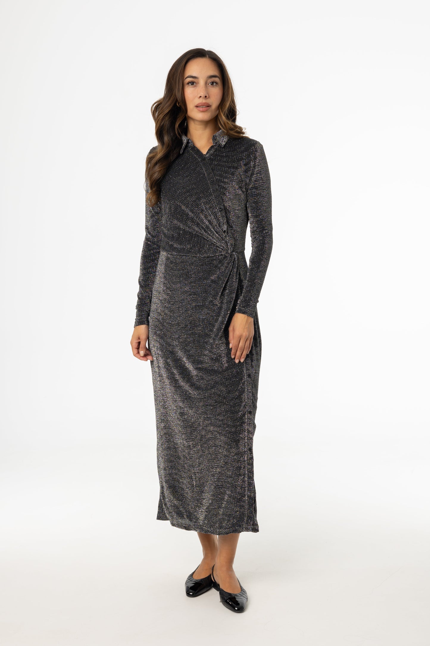 Silver Sparkle Side Button Maxi Dress