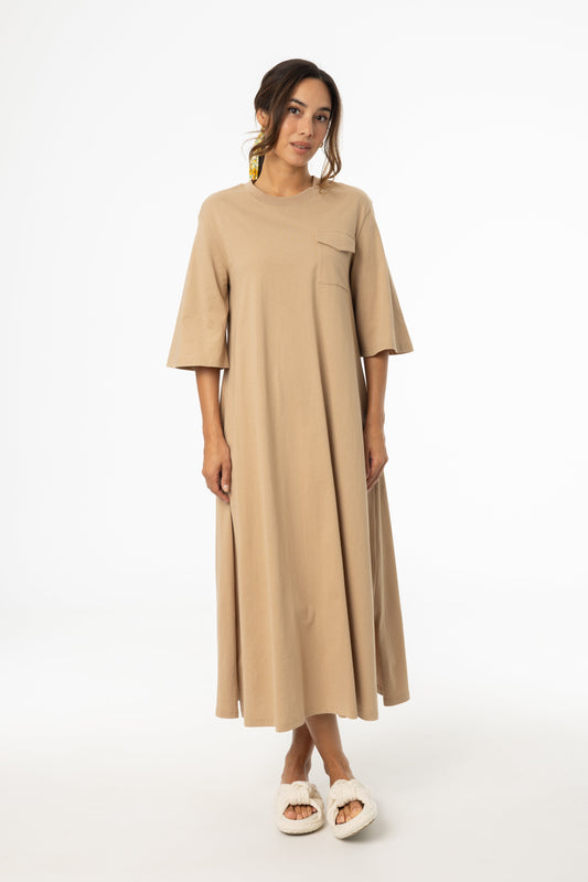 Tan Pocket Tee Shirt Maxi Dress