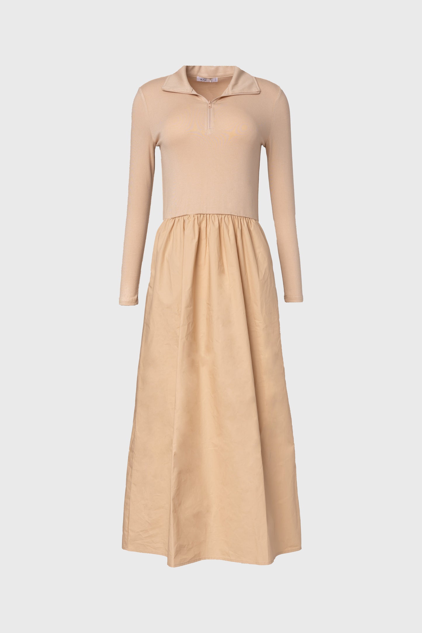 Tan Quarter Zip Maxi Dress