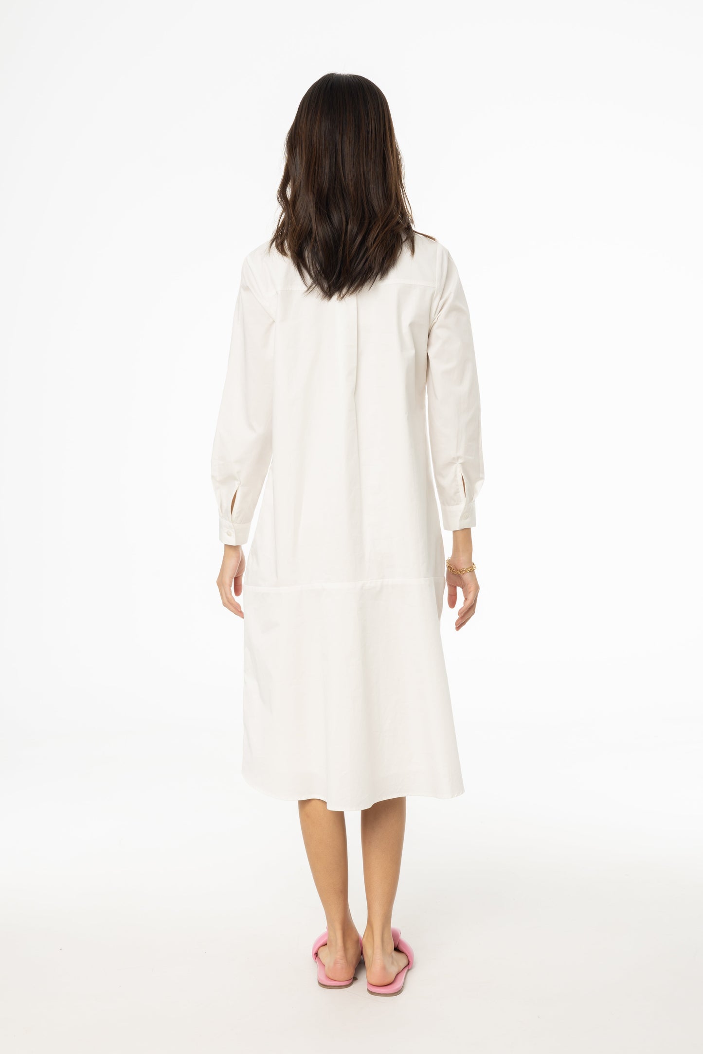White Bottom Flare Shirt Dress